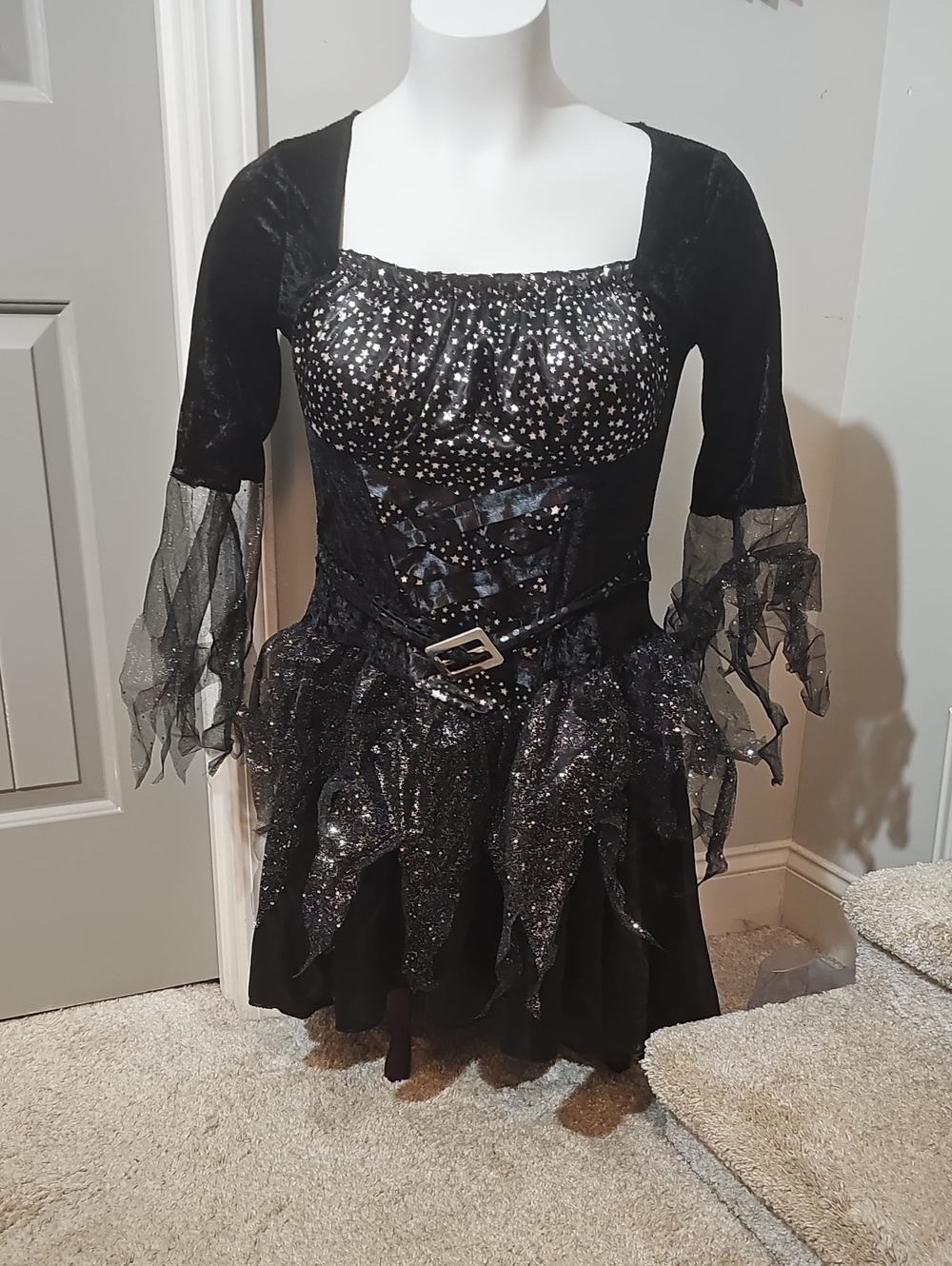 Leg Avenue Halloween Costume Black Glitter Star Mesh Mini Dress with Belt